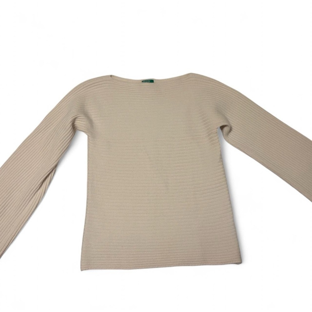 Cream Benetton Ribbed Long Sleeve Top
